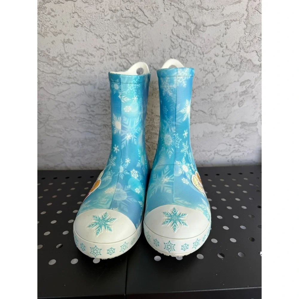 Crocs x Disney Frozen Elsa Anna Rain Boots Girls‎ J3 Blue Pull On Waterproof